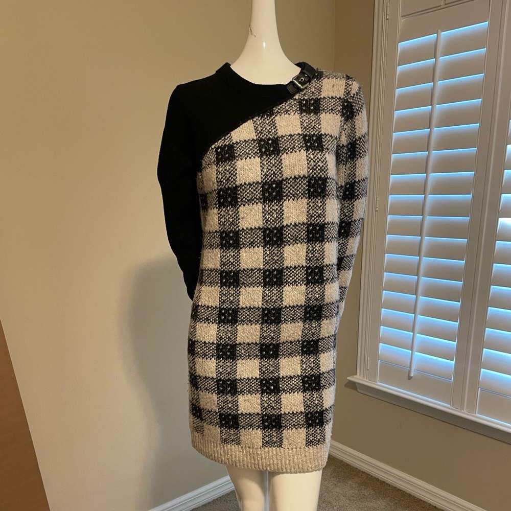 3.1 Phillip Lim Wool Cashmere Black & Ivory Checkered Sweater Dress M NWOT